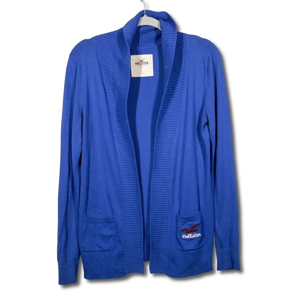 Hollister Blue Knit Cardigan Sweater Size L Y2K Preppy